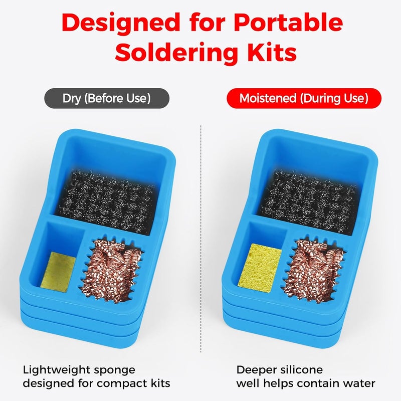 EOOKU Soldering Iron Tip Cleaner Kit with Brass Wool, Sponge,Steel Brush in Blue Silicone Holder – Heat and Scratch Resistant Cleaning Tool for Soldering, Electronics Repair,DIY Projectst - Image 4